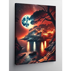 Kanvas Tablo Ayışığında Ağaç Ve Ev 100x140 cm