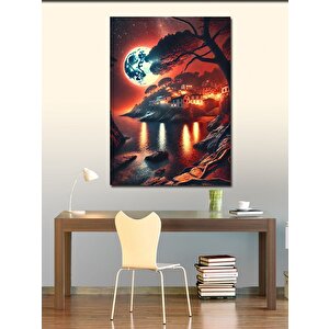 Kanvas Tablo Ayışığında Ağaç Ve Ev 100x140 cm