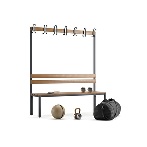 Ayakkabılıksız 4 Ayaklı Tek Taraflı Bank, 7 Adet Kanca, 150x43x170 Cm, Vestiyer Bankı, Spor Bankı
