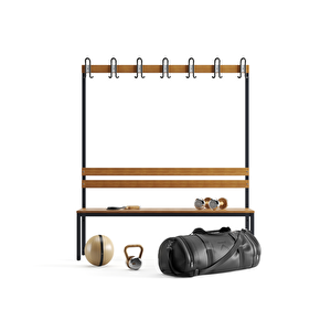 Ayakkabılıksız 4 Ayaklı Tek Taraflı Bank, 7 Adet Kanca, 150x43x170 Cm, Vestiyer Bankı, Spor Bankı