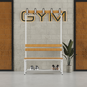 Ayakkabılıklı 4 Ayaklı Tek Taraflı Bank,  Kanca Şeritli Bank, 5 Kanca, 100x43x170 Cm, Spor Bankı