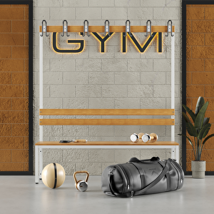 Ayakkabılıksız 4 Ayaklı Tek Taraflı Bank,  Kanca Şeritli Bank, 7 Kanca, 150x43x170 Cm, Spor Bankı