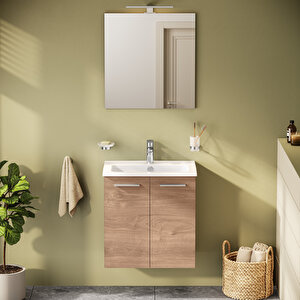 Ardea 69566 Banyo Dolabı Seti, Kapaklı, 60 cm, Altın Meşe