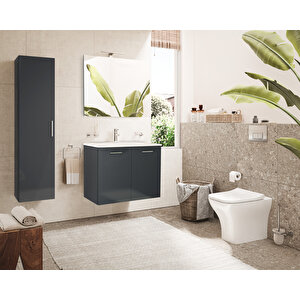 Ardea 69560 Banyo Dolabı Seti, Kapaklı, 80 cm, Parlak Antrasit