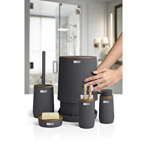 Okyanus Home Nida Antrasit Ahşap Desenli Eko 5'li Banyo Seti