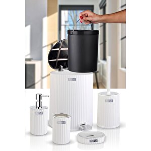 Okyanus Home Coliseum Beyaz Kromlu İç Kovalı Pedallı 5'li Banyo Seti