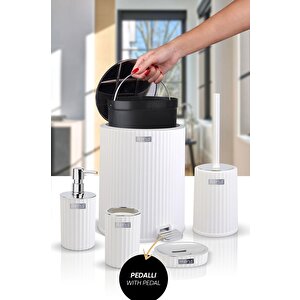 Okyanus Home Coliseum Beyaz Kromlu İç Kovalı Pedallı 5'li Banyo Seti