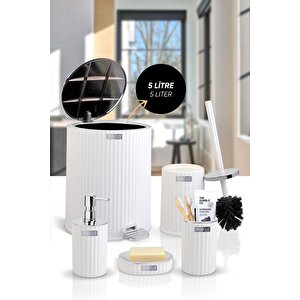 Okyanus Home Coliseum Beyaz Kromlu İç Kovalı Pedallı 5'li Banyo Seti