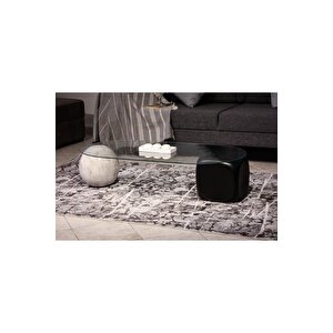 Top Sehpa & Küre Sehpa Oval Cam Orta Sehpa - Krem Traverten Desen & Siyah Zar
