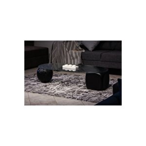 Top Sehpa & Küre Sehpa Oval Cam Orta Sehpa - Siyah Desenli & Siyah Zar