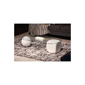 Top Sehpa & Küre Sehpa Oval Cam Orta Sehpa - Beyaz & Beyaz Zar