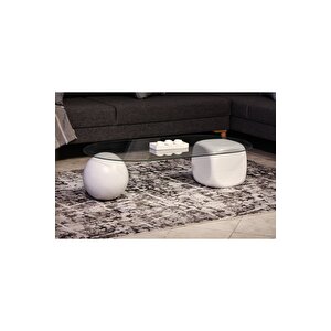 Top Sehpa & Küre Sehpa Oval Cam Orta Sehpa - Beyaz & Beyaz Zar
