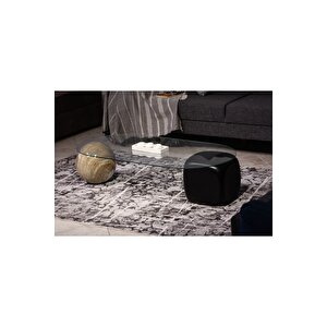 Top Sehpa & Küre Sehpa Oval Cam Orta Sehpa - Traverten Mermer Desen & Siyah Zar
