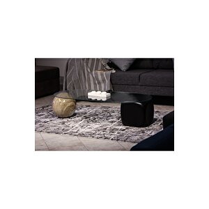 Top Sehpa & Küre Sehpa Oval Cam Orta Sehpa - Traverten Mermer Desen & Siyah Zar