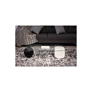 Top Sehpa & Küre Sehpa Oval Cam Orta Sehpa - Siyah Desenli & Beyaz Zar