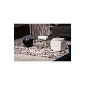 Top Sehpa & Küre Sehpa Oval Cam Orta Sehpa - Siyah Desenli & Beyaz Zar