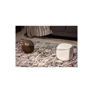 Top Sehpa & Küre Sehpa Oval Cam Orta Sehpa - Koyu Ceviz & Beyaz Zar