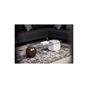 Top Sehpa & Küre Sehpa Oval Cam Orta Sehpa - Koyu Ceviz & Beyaz Zar