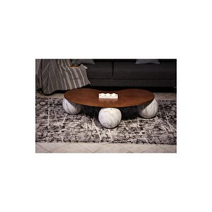 Top Sehpa & Küre Ceviz Mdf Orta Sehpa - Beyaz Traverten Desen