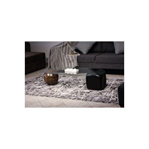 Top Sehpa & Küre Sehpa Oval Cam Orta Sehpa - Koyu Ceviz & Siyah Zar