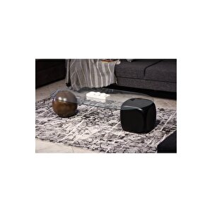Top Sehpa & Küre Sehpa Oval Cam Orta Sehpa - Koyu Ceviz & Siyah Zar