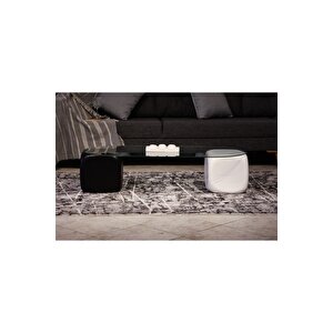 Top Sehpa & Küre Sehpa Oval Cam Orta Sehpa - Siyah Zar & Beyaz Zar