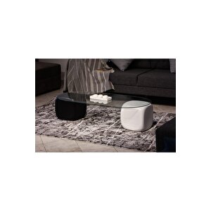 Top Sehpa & Küre Sehpa Oval Cam Orta Sehpa - Siyah Zar & Beyaz Zar