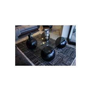 Fiber Top Sehpa & 41cm Küre Sehpa Kare Cam Orta Sehpa - 4'lü Siyah