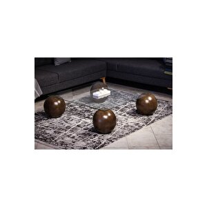 Modern Top Sehpa & Küre Sehpa Kare Cam Orta Sehpa - 4'lü Koyu Ceviz