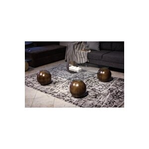 Modern Top Sehpa & Küre Sehpa Kare Cam Orta Sehpa - 4'lü Koyu Ceviz
