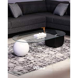 Top Sehpa & Küre Sehpa Oval Cam Orta Sehpa - Beyaz & Siyah Zar