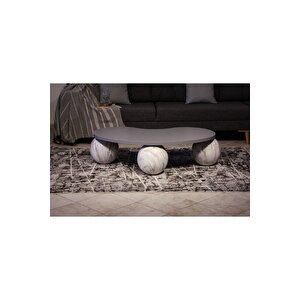 Top Sehpa & Küre Antrasit Mdf Orta Sehpa - Beyaz Traverten Desen