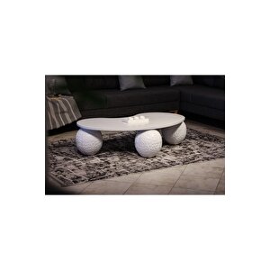 Top Sehpa & Küre Beyaz Mdf Orta Sehpa Beyaz Desenli
