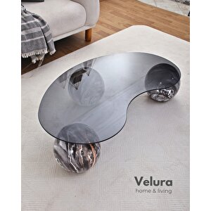 Top Sehpa & Küre Füme Cam Orta Sehpa - Dune Traverten Desen