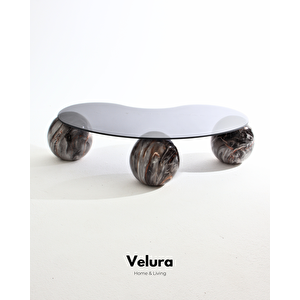 Top Sehpa & Küre Füme Cam Orta Sehpa - Dune Traverten Desen