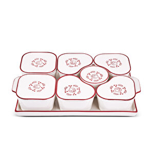 Bird Red 15 Parça Tepsili Oval Kahvaltılık