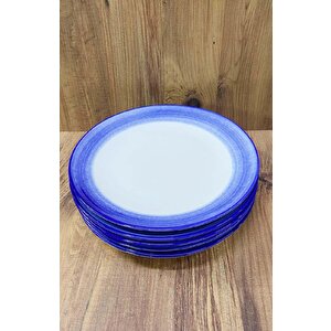 Porselen Servis Tabağı 6 Adet Naturel Tasarım 25 Cm Mavi