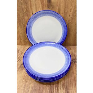 Porselen Servis Tabağı 6 Adet Naturel Tasarım 25 Cm Mavi