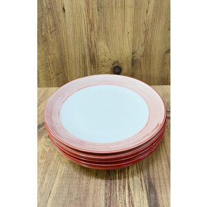 Porselen Servis Tabağı 6 Adet Naturel Tasarım 25 Cm Kırmızı
