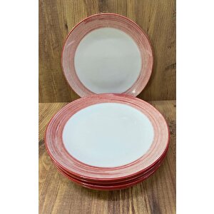Porselen Servis Tabağı 6 Adet Naturel Tasarım 25 Cm Kırmızı