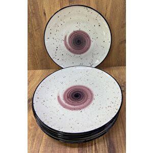 Porselen Servis Tabağı 6 Adet Naturel Tasarım 25 Cm Özel Çalışma