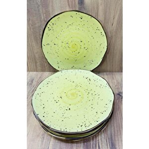 Porselen Servis Tabağı 6 Adet Naturel Tasarım 26 Cm Sarı