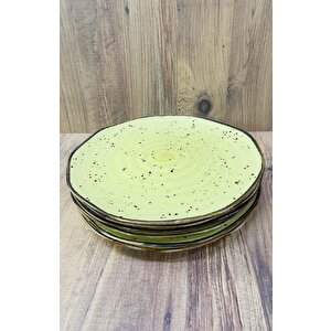 Porselen Servis Tabağı 6 Adet Naturel Tasarım 26 Cm Sarı