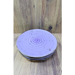 Porselen Servis Tabağı 6 Adet Naturel Tasarım 26 Cm Mor