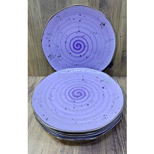 Porselen Servis Tabağı 6 Adet Naturel Tasarım 26 Cm Mor