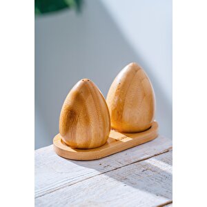 Bambu Standlı 2 Li Tuzluk/biberlik Seti - 14 Cm