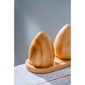 Bambu Standlı 2 Li Tuzluk/biberlik Seti - 14 Cm