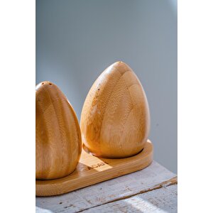 Bambu Standlı 2 Li Tuzluk/biberlik Seti - 14 Cm