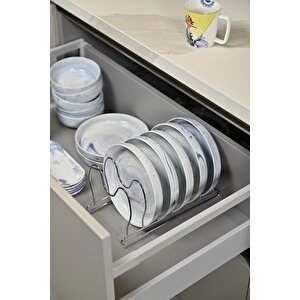 Silver 6 Bölmeli Tava, Tabak Ve Tencere Kapak Düzenleyici Raf, Çekmece Içi Organizer - Metal Paslanmaz