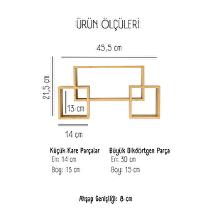 İç Içe Geçen Ahşap Üçlü Kare Dekoratif Duvar Rafı-ev Dekorasyonu Açık Kahve